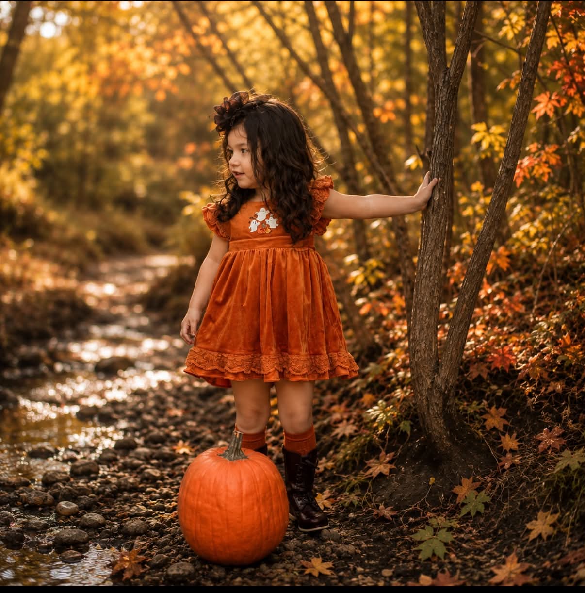 "Scarlett's Pumpkin Patch" Velvet Pinafore *PRE-ORDER