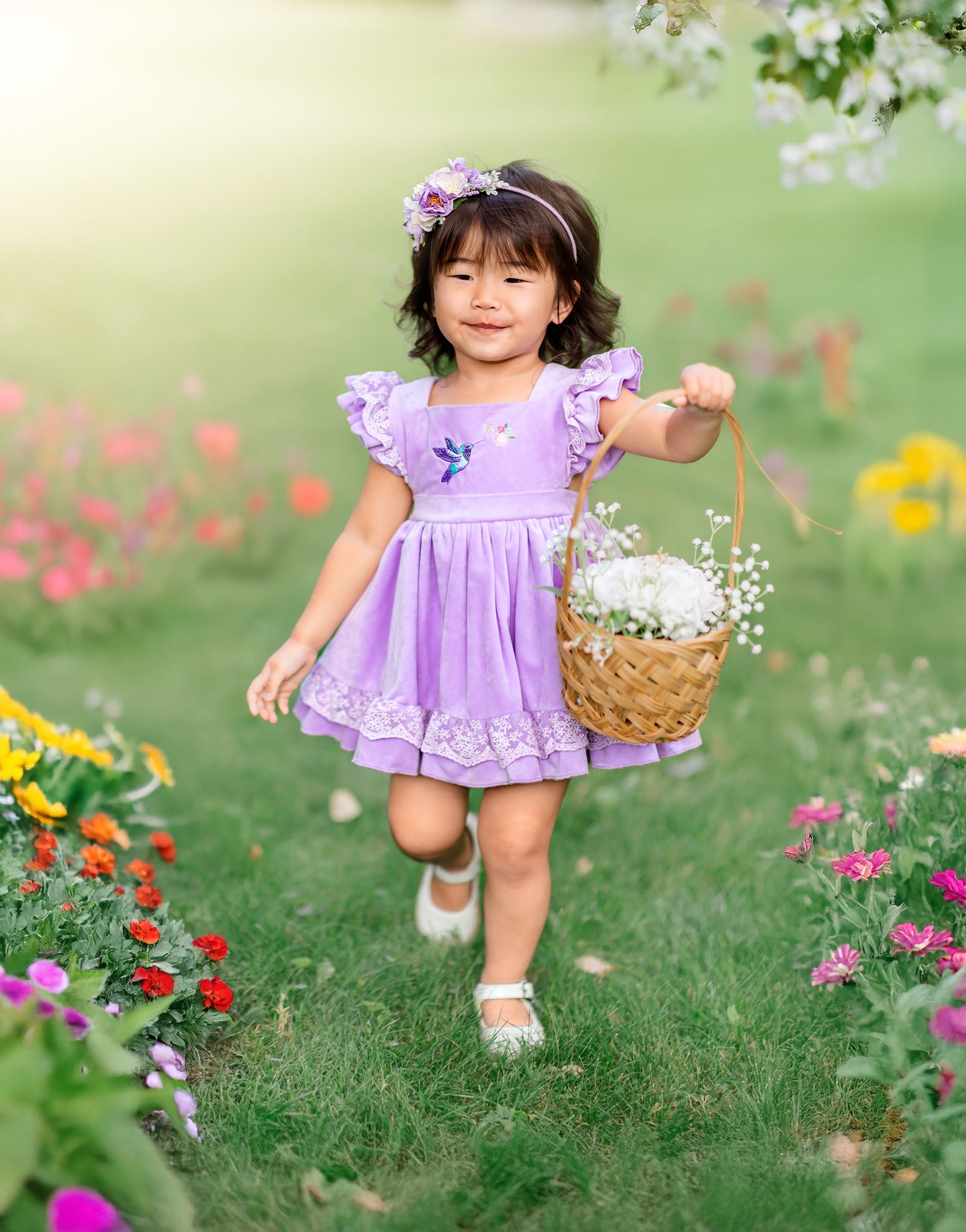 Hummingbirds Velvet Pinafore *PRE-ORDER