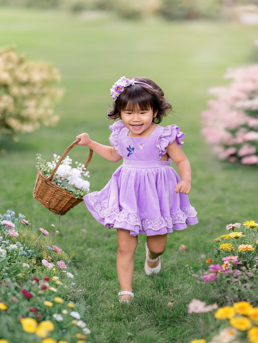 Hummingbirds Velvet Pinafore *PRE-ORDER