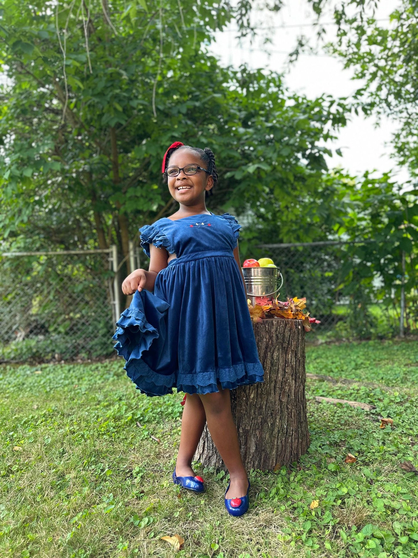 Blue Velvet Pinafore Dress