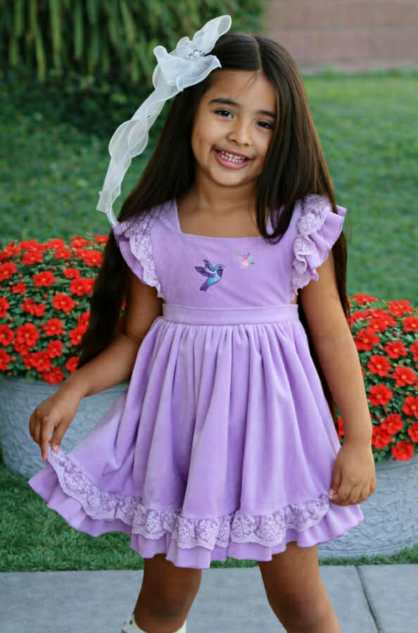 Hummingbirds Velvet Pinafore *PRE-ORDER