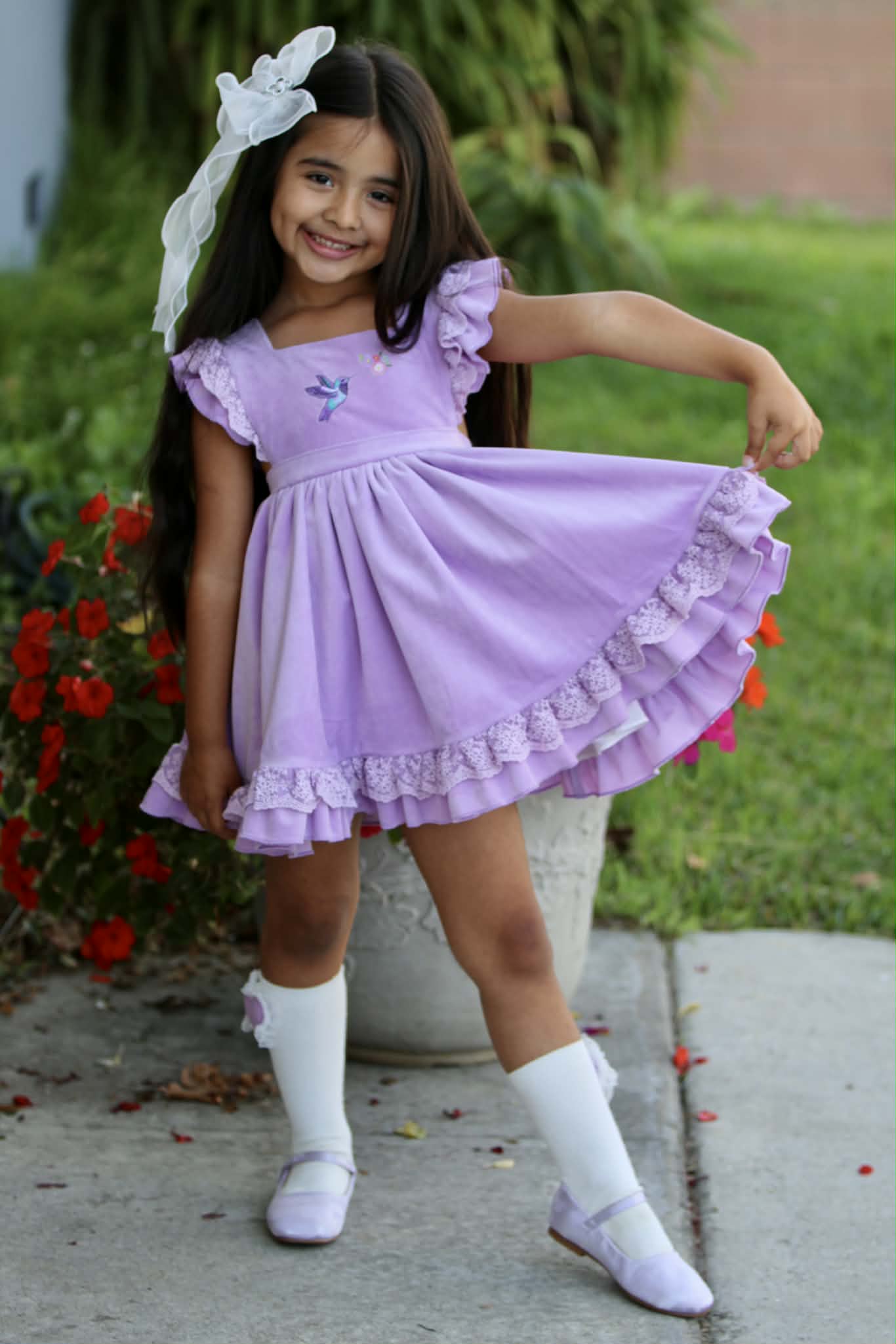 Hummingbirds Velvet Pinafore *PRE-ORDER
