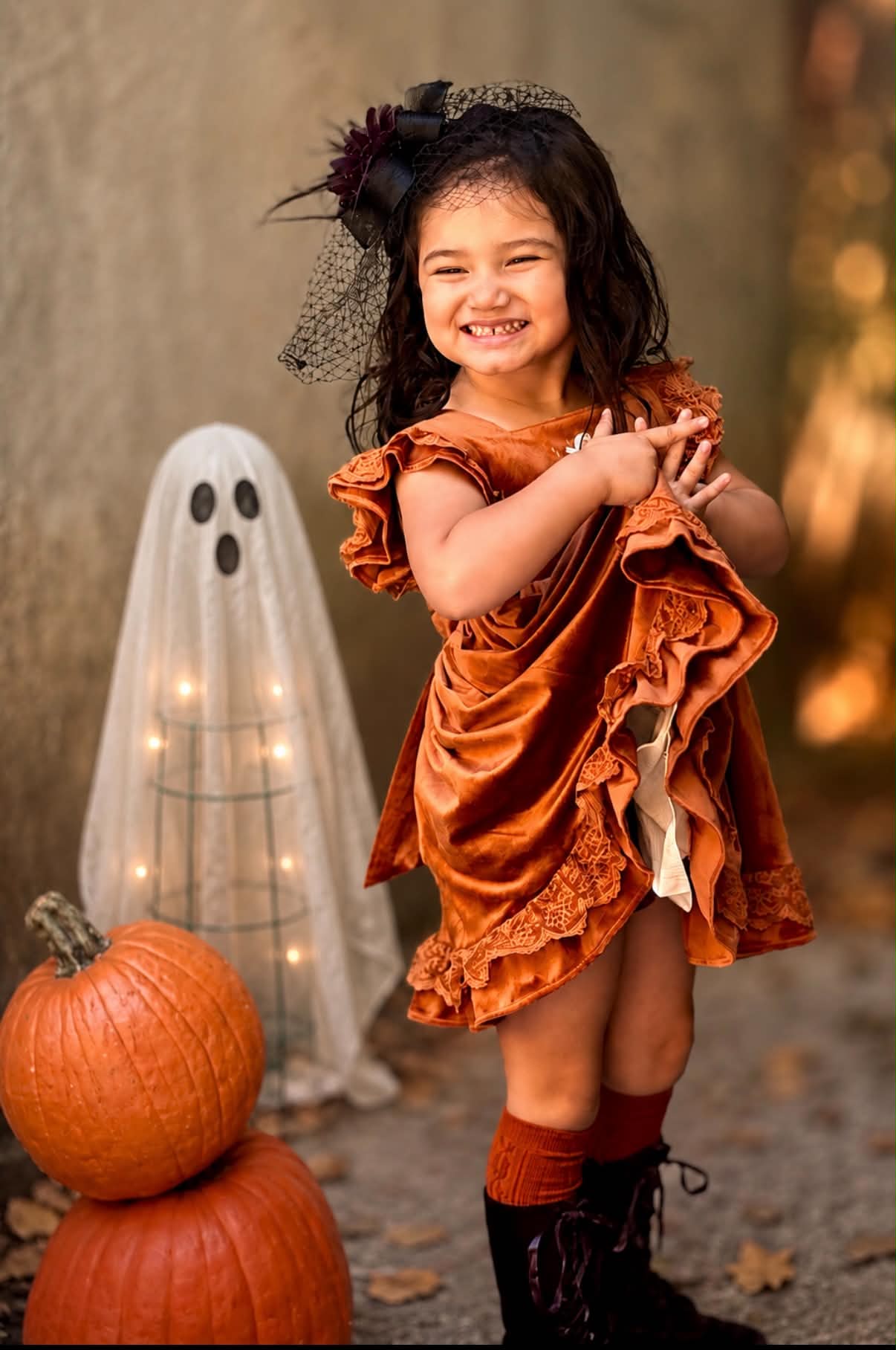 "Scarlett's Pumpkin Patch" Velvet Pinafore *PRE-ORDER