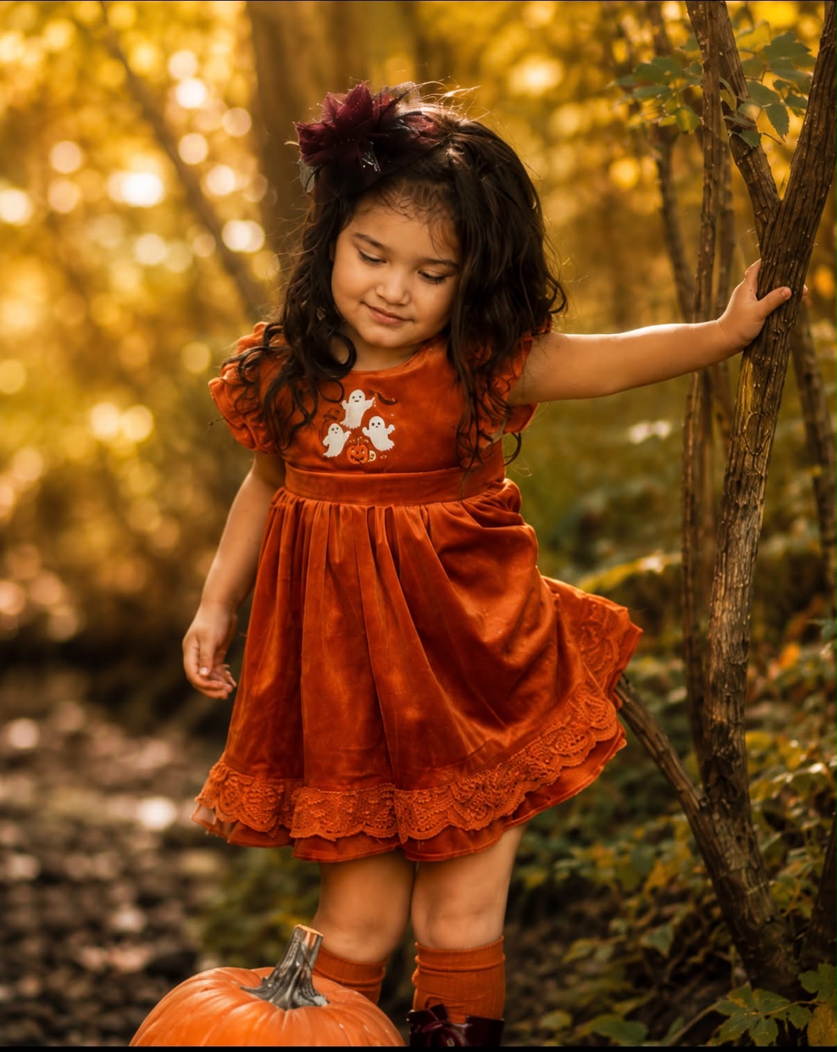"Scarlett's Pumpkin Patch" Velvet Pinafore *PRE-ORDER