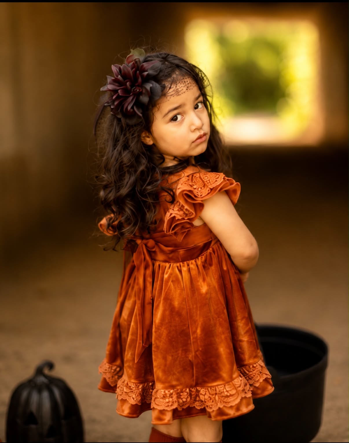 "Scarlett's Pumpkin Patch" Velvet Pinafore *PRE-ORDER