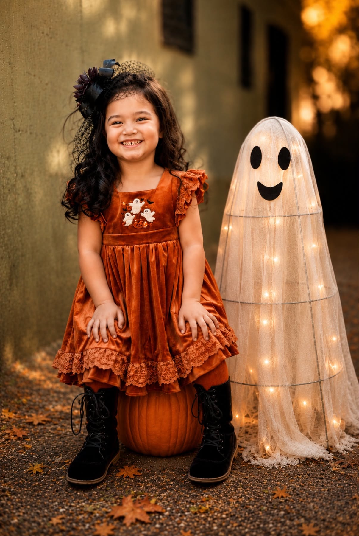 "Scarlett's Pumpkin Patch" Velvet Pinafore *PRE-ORDER