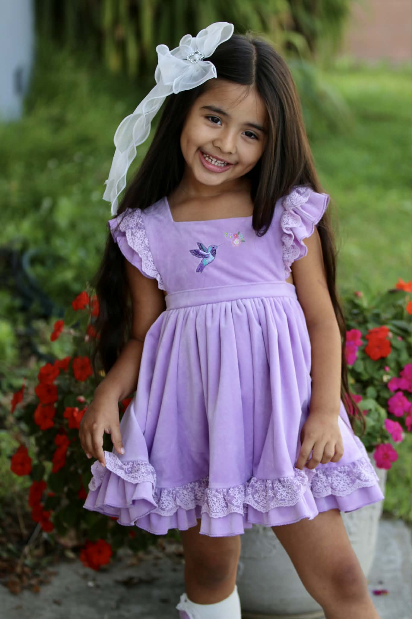 Hummingbirds Velvet Pinafore *PRE-ORDER