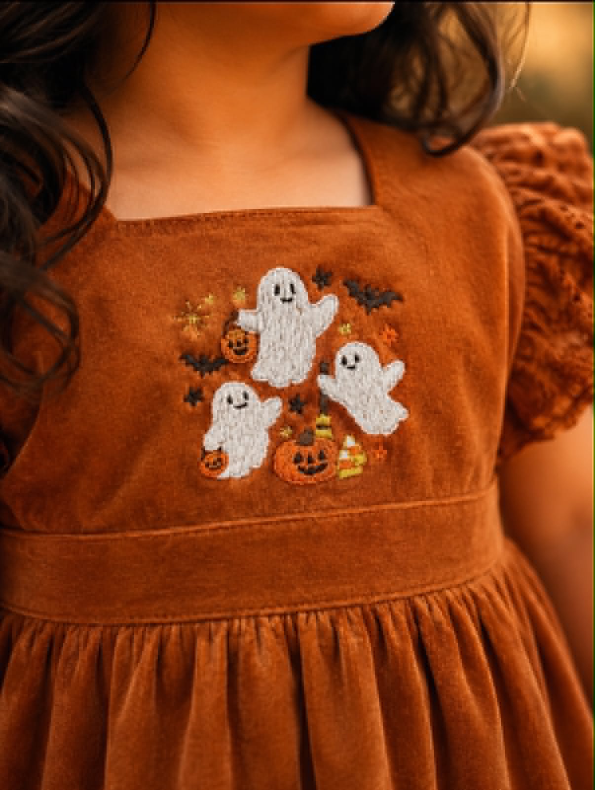 "Scarlett's Pumpkin Patch" Velvet Pinafore *PRE-ORDER